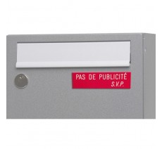 Plaque " PAS DE PUBLICITE - SVP " - Fond rouge, texte gravé blanc