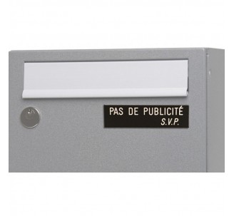 Plaque " PAS DE PUBLICITE - SVP " - Fond noir, texte gravé blanc