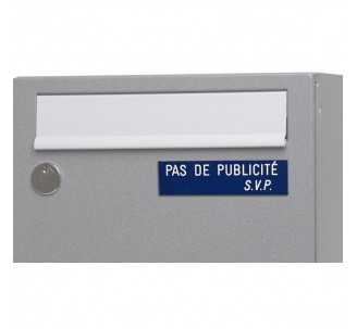 Plaque " PAS DE PUBLICITE - SVP " - Fond bleu, texte gravé blanc