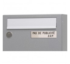 Plaque " PAS DE PUBLICITE - SVP " - Fond argent, texte gravé noir