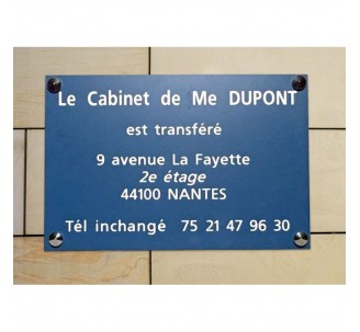 Plaque de transfert provisoire, fond bleu, texte gravé blanc