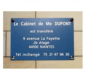 Plaque de transfert provisoire, fond bleu, texte gravé blanc